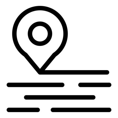 Dijital yol haritasında bir noktayı gösteren bir konum iğnesinin siyah ana hatlı simgesi