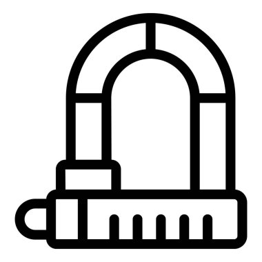 Bisiklet kilidinin siyah ana hatlı simgesi, hırsızlığı önlemek için kullanılan bir güvenlik aygıtı