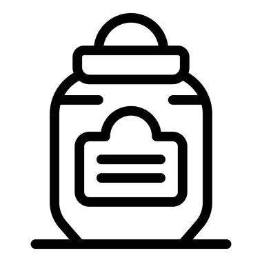 Kapağı ve boş etiketi olan bir cam kavanozun siyah ana hatları simgesi, yiyecek depolama, turşu ve konserveleri temsil etmek için ideal