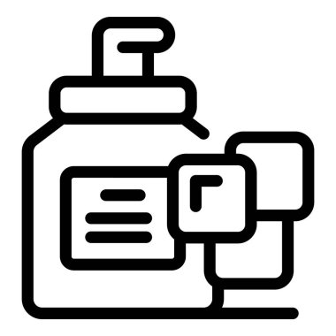 Bir eczacının elinde fahrenheit termometresi olan bir eczane ürününün sıcaklığını ölçen çizgi çizimi.