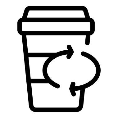 Bir kahve fincanını geri dönüşüm sembolüyle tasvir eden basit bir ikon, sorumlu bertaraf edilmesini teşvik ediyor.