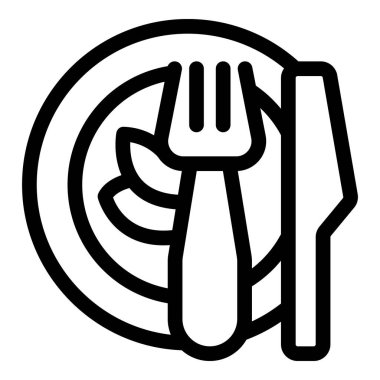 Yemek, çatal ve bıçaklı basit bir tabağın simgesi. Yemekleri temsil etmek için mükemmel.