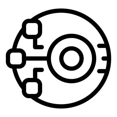 Merkezi merkeze bağlanan üç düğümü olan merkezi bir ağı temsil eden minimalist çizgi simgesi