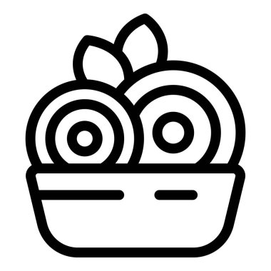 Kurabiye dolu bir kasenin çizgi simgesi, pişirmeyle ilgili projeler için mükemmel.