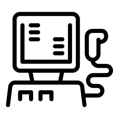 Tıbbi tarama sonuçlarını gösteren bir ultrason makinesinin çizgi resim simgesi