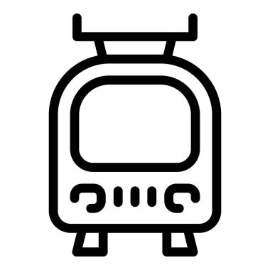 Modern bir elektrikli tramvay için siyah çizgi simgesi, sürdürülebilir bir ulaşım çözümü