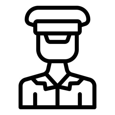 Basit bir siyah-beyaz çizgili resim çizimi. Bir askeri subayın kepi giydiği.