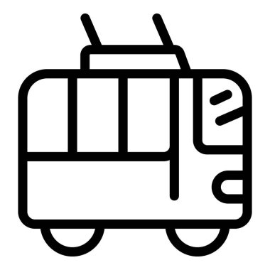 Sürdürülebilir şehir ulaşımını temsil eden bir troleybüs sürüşünün siyah ve beyaz çizgisi sanatı