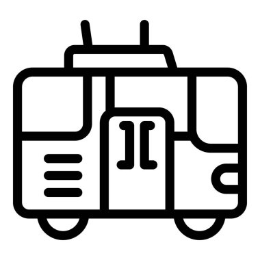 Modern bir elektrik şehir otobüsünün, sürdürülebilir şehir ulaşımını destekleyen çizgi sanat simgesi