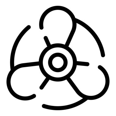 Üçlü daire vantilatörünün basit siyah beyaz simgesi oda soğutma için rüzgar yaratıyor.