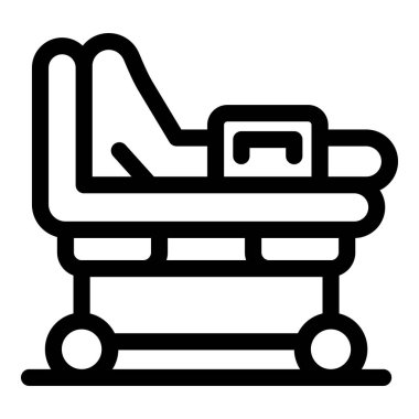 Arkası dinlenme ve tekerlekleri olan hastane yatağı, hastaları taşımak için tıbbi mobilyalar.