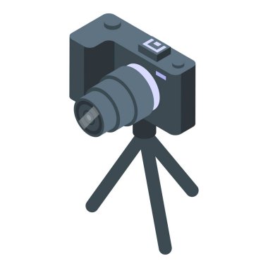 Mercekli modern dijital kamera bir tripoda monte edilmiştir ve fotoğraf çekmeye hazırdır.