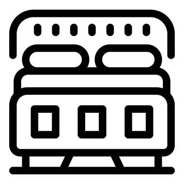 İki yastıklı ve yatak başlıklı bir çift yatağı temsil eden basit bir simge, mobilya ve iç tasarımla ilgili web siteleri veya uygulamalar için ideal