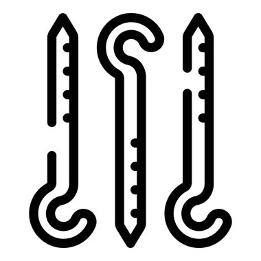 Kamp çadırı kurmak için üç farklı metal askıdan oluşan basit çizgi simgesi