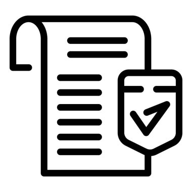 Satır simgesi, veri güvenliği ve mahremiyeti sembolize eden işaretli bir kalkan tarafından korunan bir belgeyi temsil ediyor