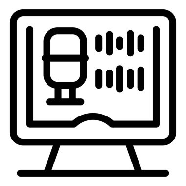 Ses izi ve mikrofon sembolü, ses düzenleme yazılımını temsil eden bir bilgisayar ekranında görüntülendi