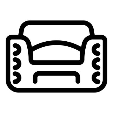 Bir kanepeyi temsil eden basit siyah beyaz simge, web siteleri veya iç tasarım uygulamaları için mükemmel