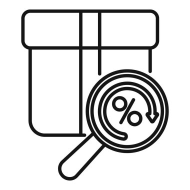 Büyüteç hediye kutusu simgesi üzerindeki yüzde işaretini gösteriyor, nakit para kutusu konsepti