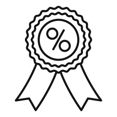 Yüzdelik sembolü olan yuvarlak indirimli bir rozetin çizgi sanat simgesi