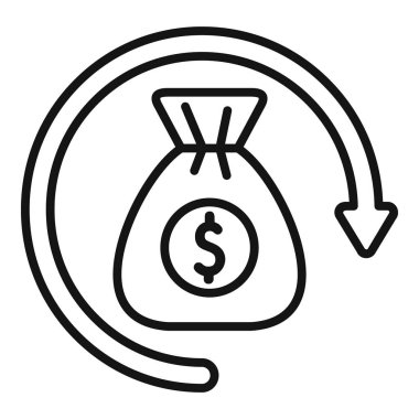 Yuvarlak oklu para çantasının minimalist çizgi simgesi, fonlardaki düşüşü simgeliyor.