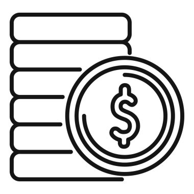 Tasarruf ve servet yaratmayı gösteren dolar işareti olan bozuk para yığınının çizgi sanat simgesi