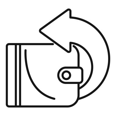 İçinde para iade eden bir ok olan cüzdanın satır simgesi, finansal bir kavramı temsil ediyor.