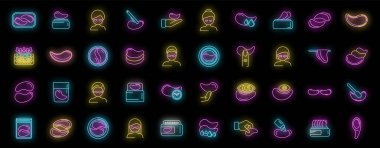 Göz yamaları simgeleri dış hat vektörünü ayarlar. Krema ürünü. Siyah üzerine maske yaşı neon rengi