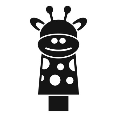 Çocuk eğlencesi için gülümseyen bir zürafanın siyah beyaz ikonu.