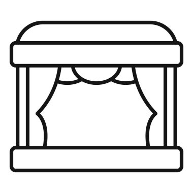 Perdeleri performans için açılan tiyatro sahnesi, çizgi sanat simgesi tarzı