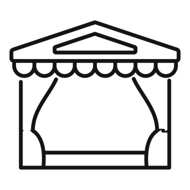 Açık hava yemek şirketini temsil eden tenteli ve perdeli basit bir sokak yemeği tezgahı çizimi.