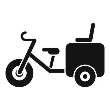 Bir kargo kutusunu taşıyan, şehir lojistiğini ve çevre dostu teslimat çözümlerini sembolize eden üç tekerlekli bir teslimat bisikletinin siyah silüeti.
