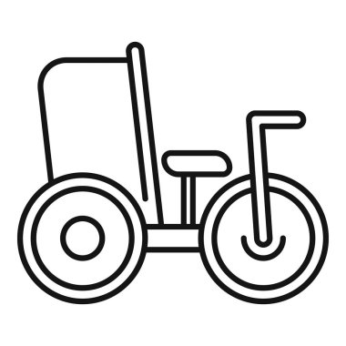 Büyük bir ön tekeri olan üç tekerlekli bisiklet çizgisi simgesi, çocuk oyuncakları ve oyunları sergilemek için mükemmel.