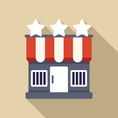 Kapalı kapılı bir dükkan cephesi ve üç yıldızlı bir tente.