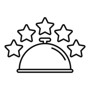 Bir restoran saatinin çizgi çizimi beş yıldızlı geri bildirim alıyor, yüksek kaliteli servisin sembolü.