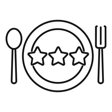 Üç yıldızlı bir tabağın çizgi sanat simgesi, mükemmel restoran servisini simgeliyor.