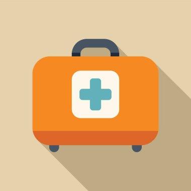 Turuncu ilk yardım kiti kapalı, tıbbi haç sembolünü gösteriyor, yaralılara yardım etmek için.
