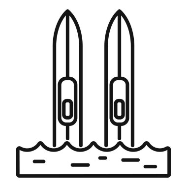 Su yüzeyinde hareketlenmeye hazır bir çift su kayağının basit siyah beyaz çizgisi çizimi