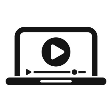 Bir dizüstü bilgisayarın siyah beyaz simgesi oynatma düğmesi sembollü bir video oynatıyor