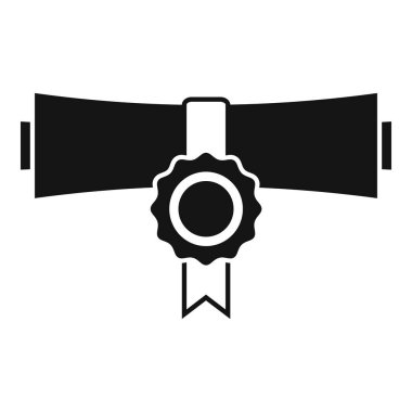 Bu siyah ve beyaz simge, mezuniyeti, eğitimi ve başarıyı temsil eden bir diploma parşömeni ve balmumu mühürü gösteriyor.