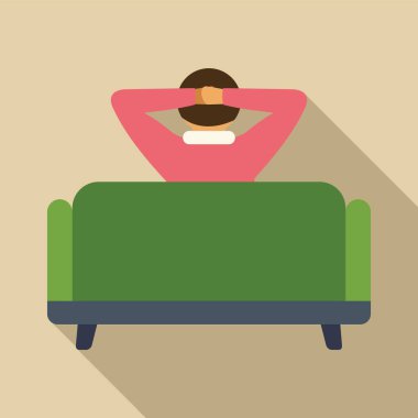 Genç adam rahat bir anın tadını çıkarıyor, elleri başının arkasında rahat bir kanepeye yaslanıyor.