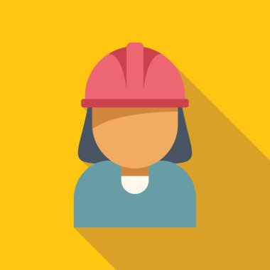 Basit ve renkli bir kadın inşaat işçisinin pembe bir şapka takıp inşaat işindeki kadınları sembolize etmesi.