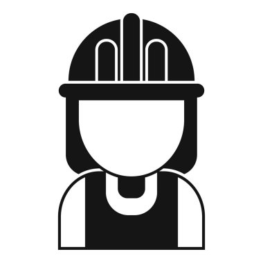 Güvenlik için sert şapka takan bir kadın inşaat işçisinin siyah beyaz simgesi.