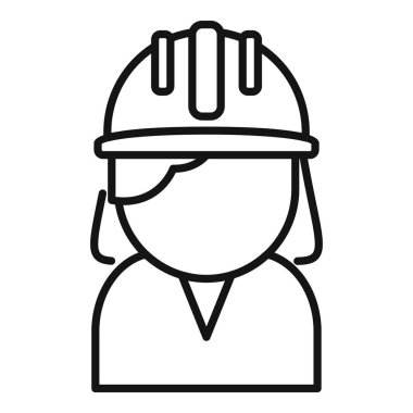 İş güvenliğini sembolize eden sert bir şapka takan kadın inşaat işçisinin çizgisi simgesi