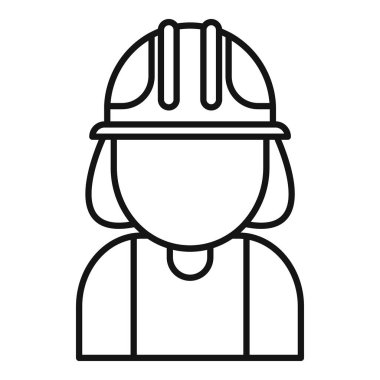 Koruyucu bir şapka takan kadın inşaat işçisi, basit bir çizgi simgesi şeklinde resmedilmiş.