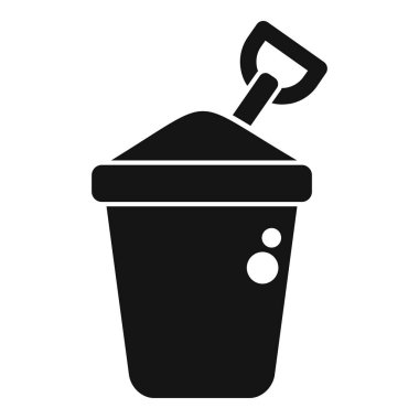 Kum kovasının siyah silueti ve içinde kum tutan bir kürek.