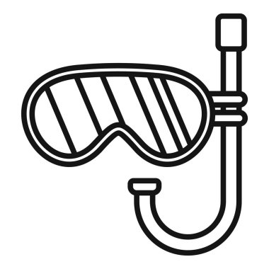 Dalış maskesi ve şnorkelin basit bir çizgisi çizimi, sualtı dünyasını keşfetmek için gerekli teçhizat.