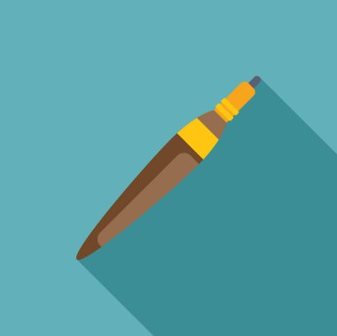 Turkuaz arka planda uzun gölgeli elektronik sigara aygıtı düz stil buharlaştırma simgesi