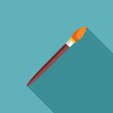 Boya fırçası mavi bir yüzeyde köşegendir, uzun bir gölge bırakır.