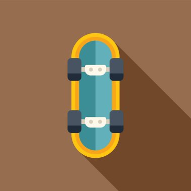 Sarı kaykay kahverengi arka planda dikiliyor, uzun bir gölge bırakıyor.