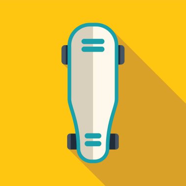 Sarı arka planda dikey duran beyaz kaykay uzun bir gölge oluşturuyor.